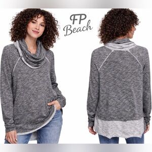 Free People Beach Cowl Neck Long Sleeve Top XS Heathered Gray